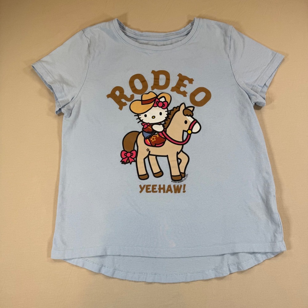 Old Navy Hello Kitty Rodeo Yeehaw Graphic Tee Light Blue Kids Large 10-12